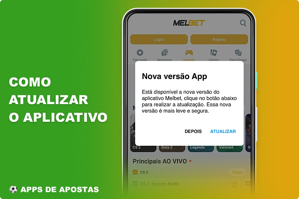 Recomenda-se atualizar constantemente o aplicativo Melbet para a versão mais recente, pois novos recursos aparecem em novas versões