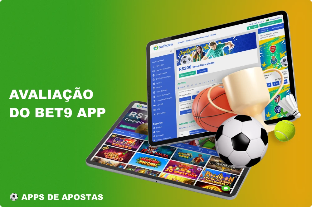 O aplicativo Bet9 oferece apostas ao vivo e pré-jogo em uma variedade de esportes, bem como jogos de cassino, incluindo o jogo Aviator, que é popular entre os apostadores brasileiros