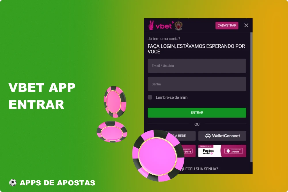 Depois de se registrar no aplicativo móvel da VBET, os jogadores do Brasil precisam fazer login em suas contas