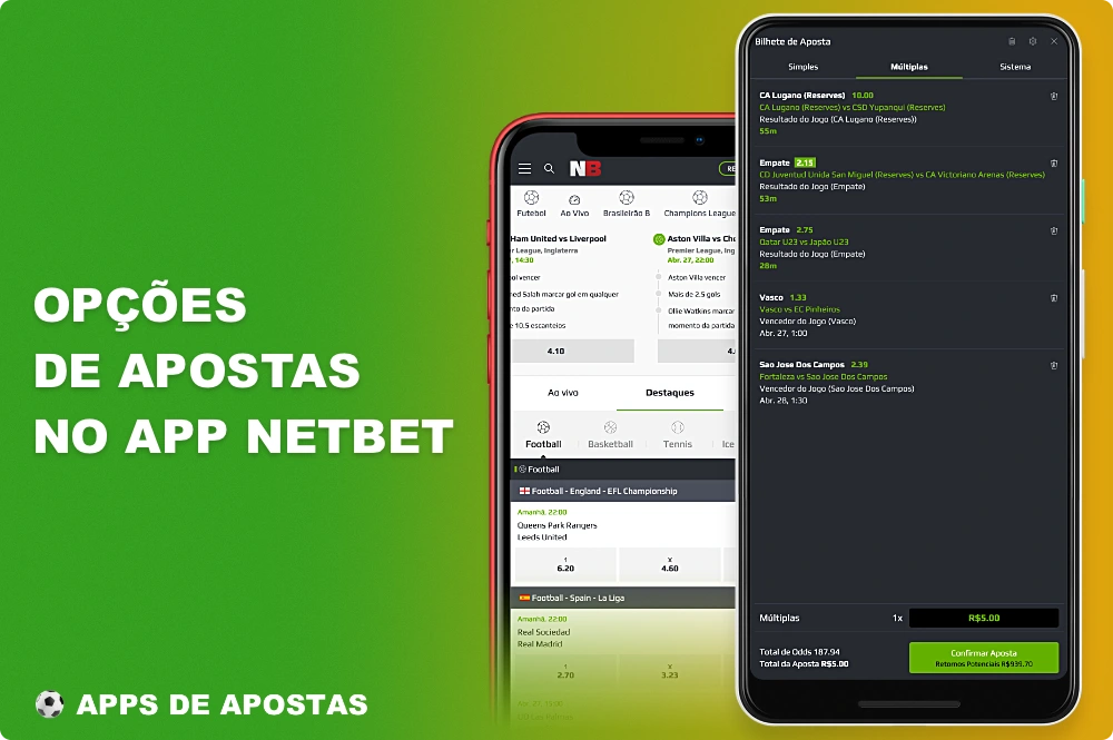 Usando o aplicativo Netbet, os usuários do Brasil podem apostar em jogos ao vivo e pré-jogo