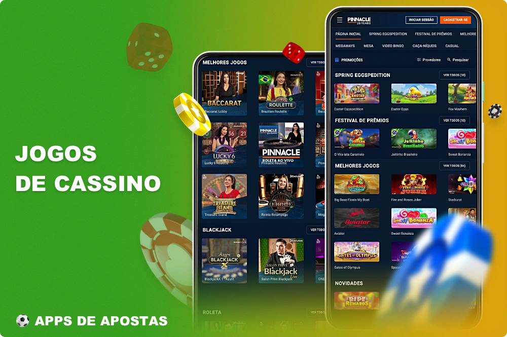 O aplicativo móvel da Pinnacle contém uma enorme coleção de jogos de cassino, desde caça-níqueis, jogos populares até jogos com crupiê ao vivo