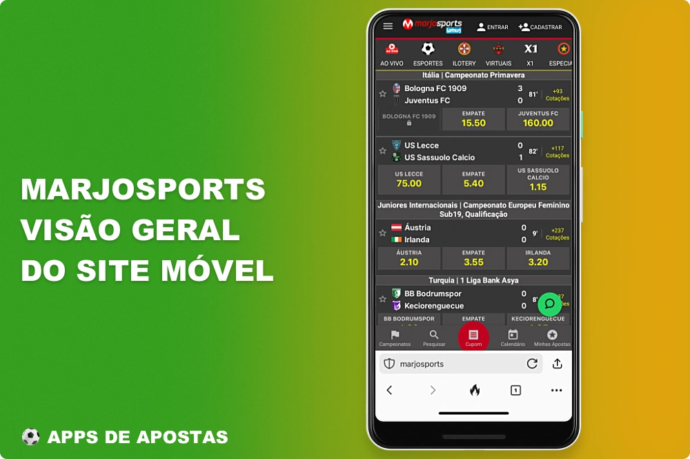 A versão móvel do site da Marjosports está perfeitamente adaptada às telas pequenas dos smartphones