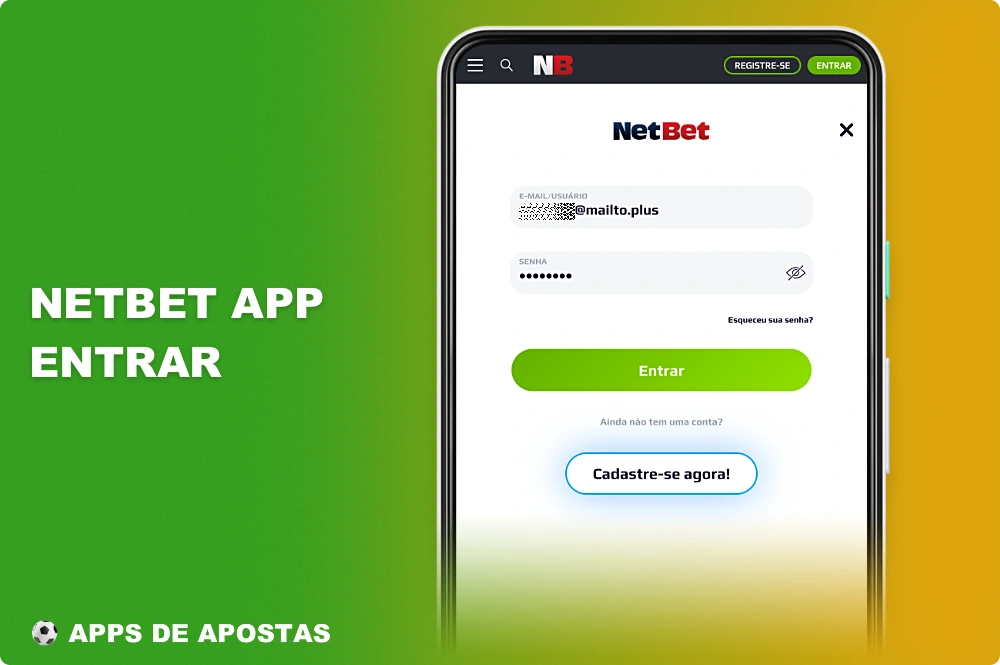 Para inserir o gabinete pessoal no aplicativo Netbet, o usuário precisa usar os dados que foram especificados durante o registro