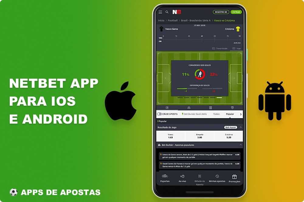 O aplicativo móvel da Netbet pode ser baixado por usuários brasileiros tanto no Android quanto no iOS