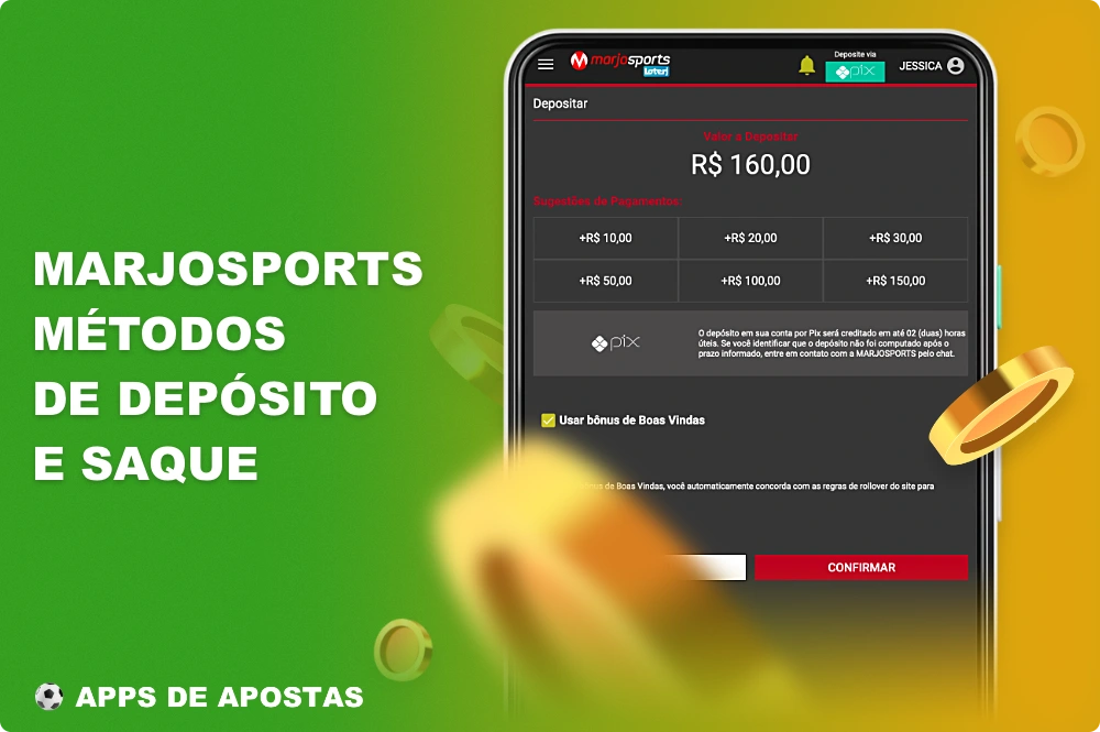 Você pode depositar e sacar dinheiro do aplicativo Marjosports usando o popular sistema de pagamento PIX