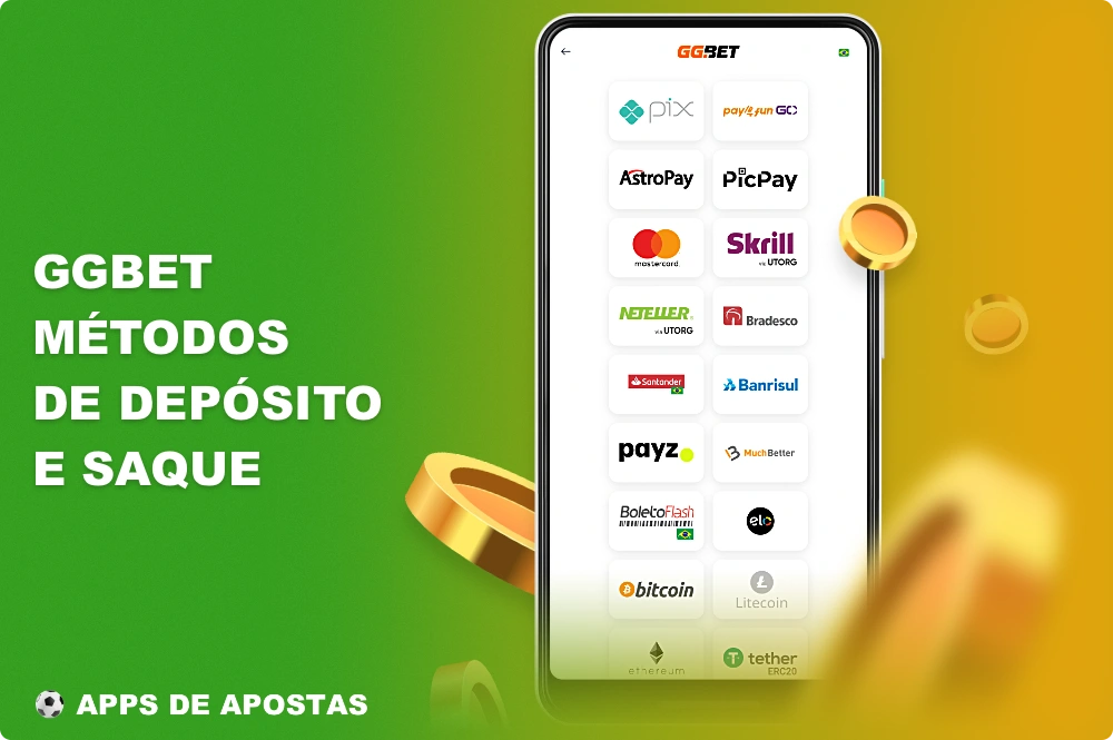 Para a conveniência dos usuários do Brasil, várias opções de pagamento estão disponíveis no aplicativo GGBET