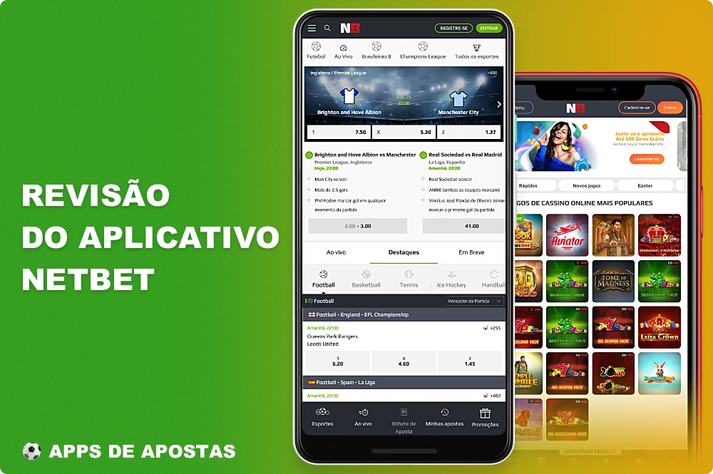 O aplicativo móvel da Netbet permite que usuários do Brasil apostem e joguem jogos de cassino on-line