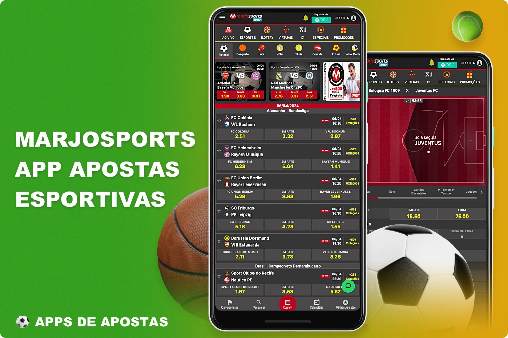 O aplicativo móvel Marjosports permite que você aposte em esportes populares, bem como em torneios locais e internacionais
