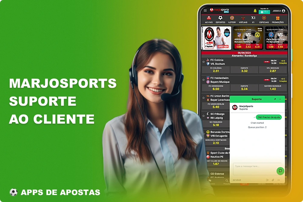O aplicativo móvel Marjosports tem um recurso de bate-papo on-line incorporado que pode ser usado para entrar em contato com a equipe de suporte ao cliente