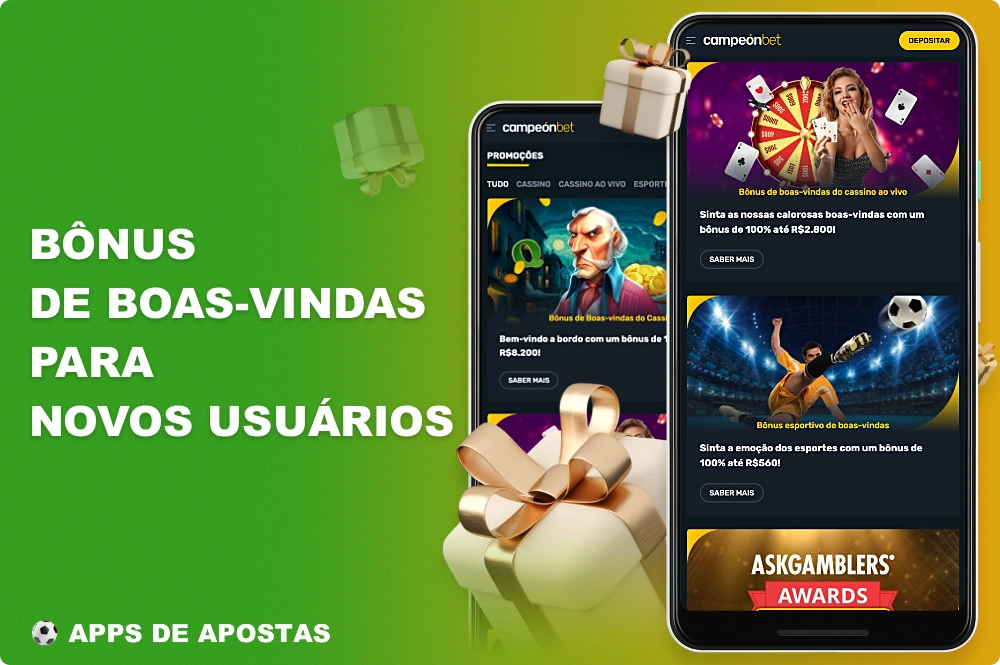 O aplicativo móvel Campeonbet oferece aos brasileiros bônus de boas-vindas para apostas esportivas e apostas em cassino