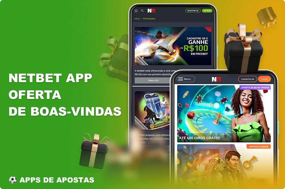 O aplicativo móvel da Netbet oferece bônus de boas-vindas aos usuários do Brasil, tanto para apostas esportivas quanto para jogos de cassino
