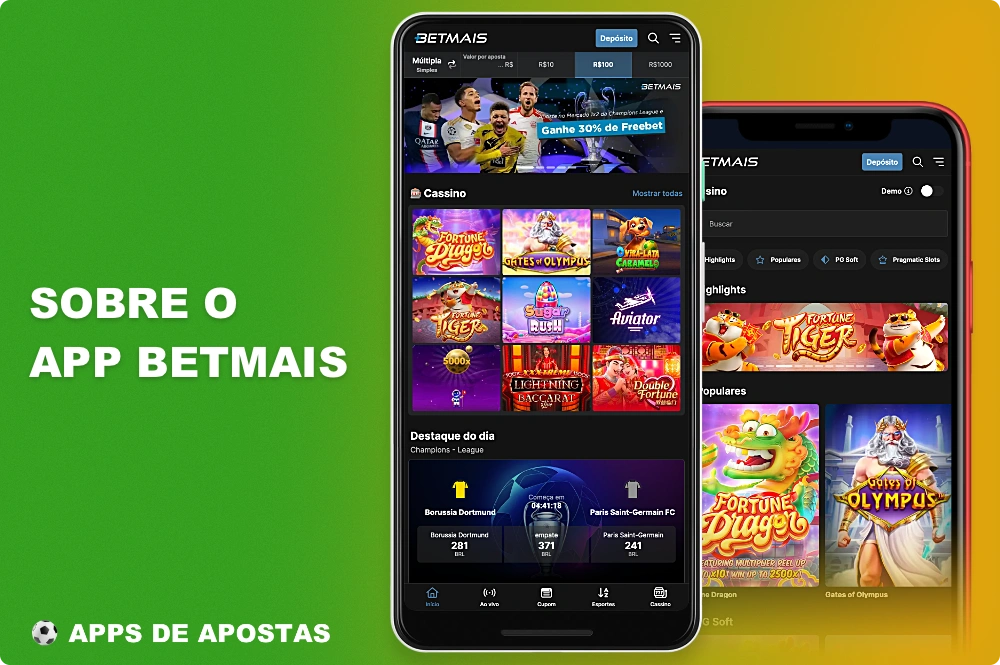 O aplicativo móvel Betmais permite jogar jogos de cassino e apostar em esportes no Brasil