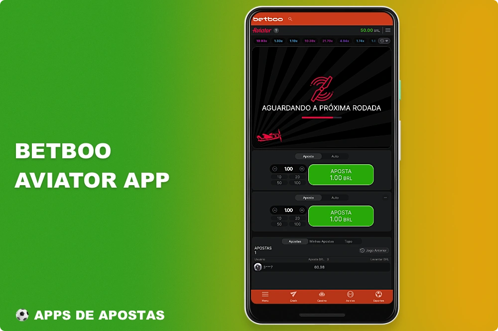 Usando o aplicativo móvel do Betboo, os usuários do Brasil podem jogar um jogo popular chamado Aviator de qualquer lugar