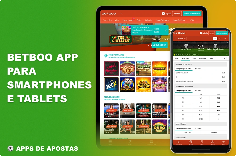 O aplicativo móvel de apostas e cassino do Betboo está disponível para smartphones e tablets