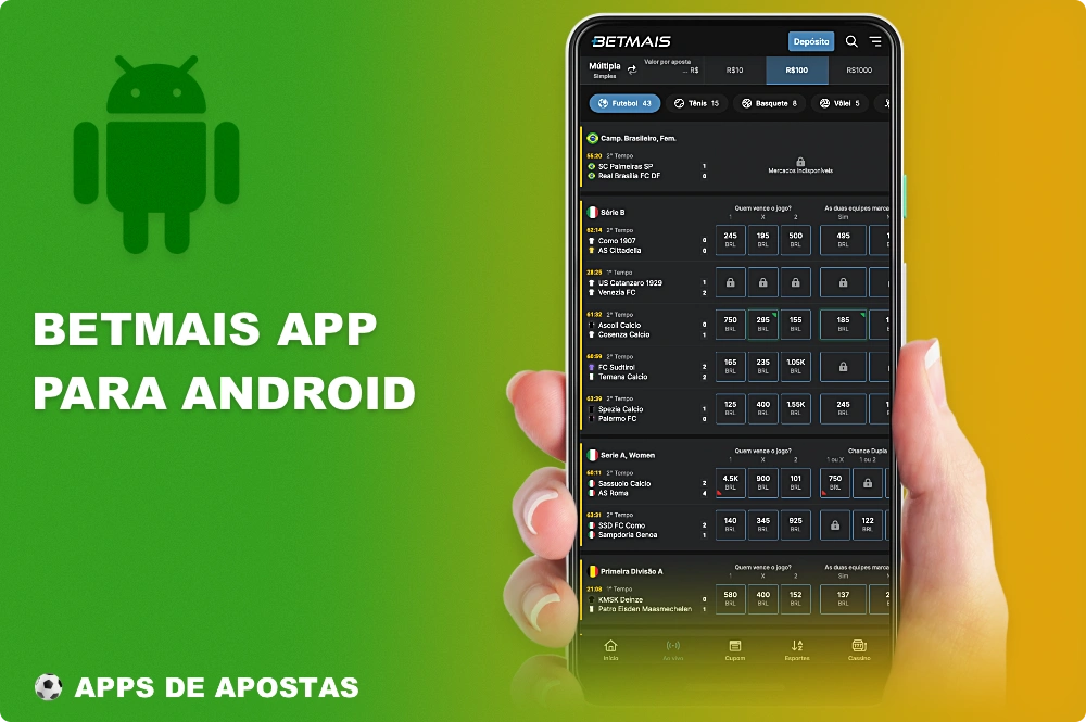 O aplicativo móvel da Betmais para Android é perfeitamente adaptado para qualquer smartphone Android