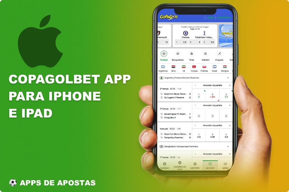 O aplicativo móvel Copagolbet para iOS está disponível para usuários de iPhone e iPad