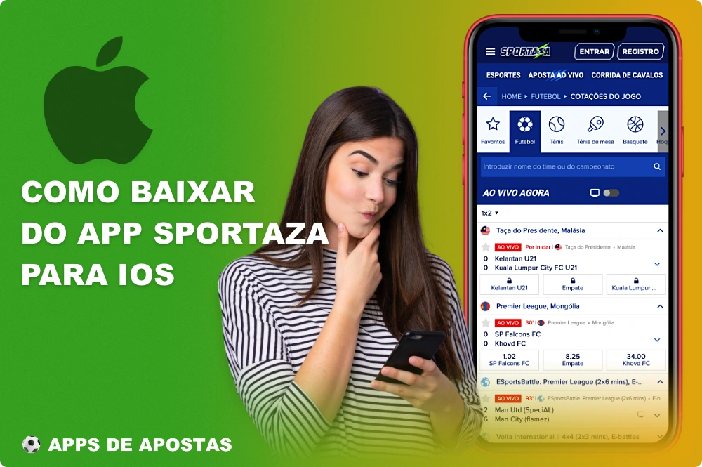 Baixe o aplicativo Sportaza para iOS, disponível tanto para iPhone quanto para iPad