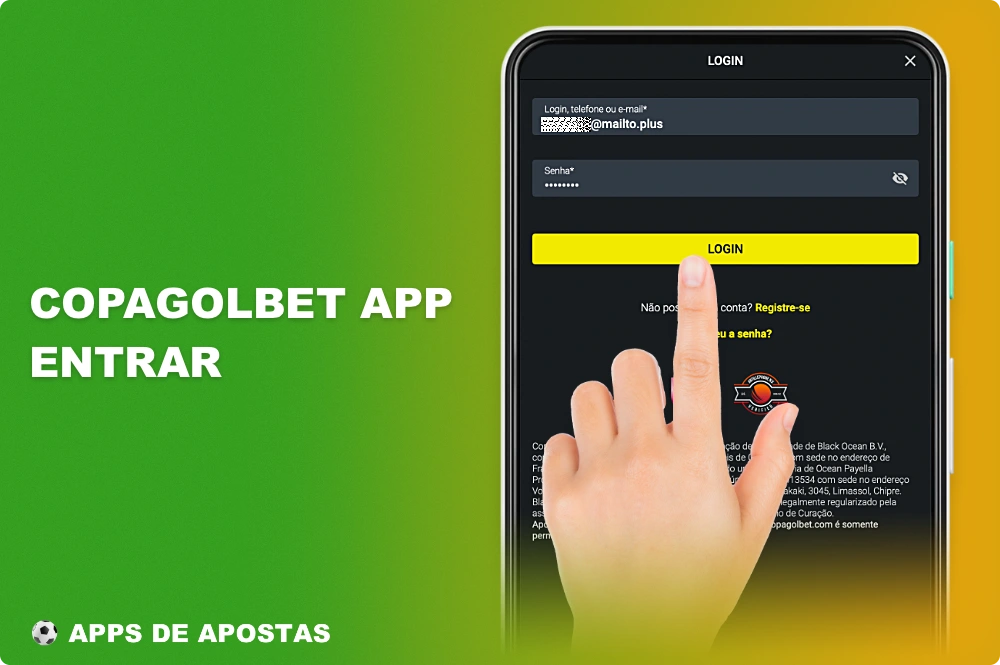 Para autorizar no aplicativo Copagolbet, você deve usar os dados que forneceu ao registrar sua conta