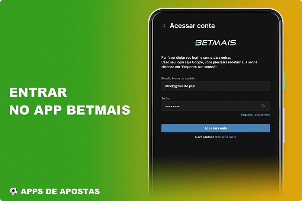 Para fazer login na sua conta pessoal no aplicativo Betmais, você deve usar os dados que forneceu durante o registro