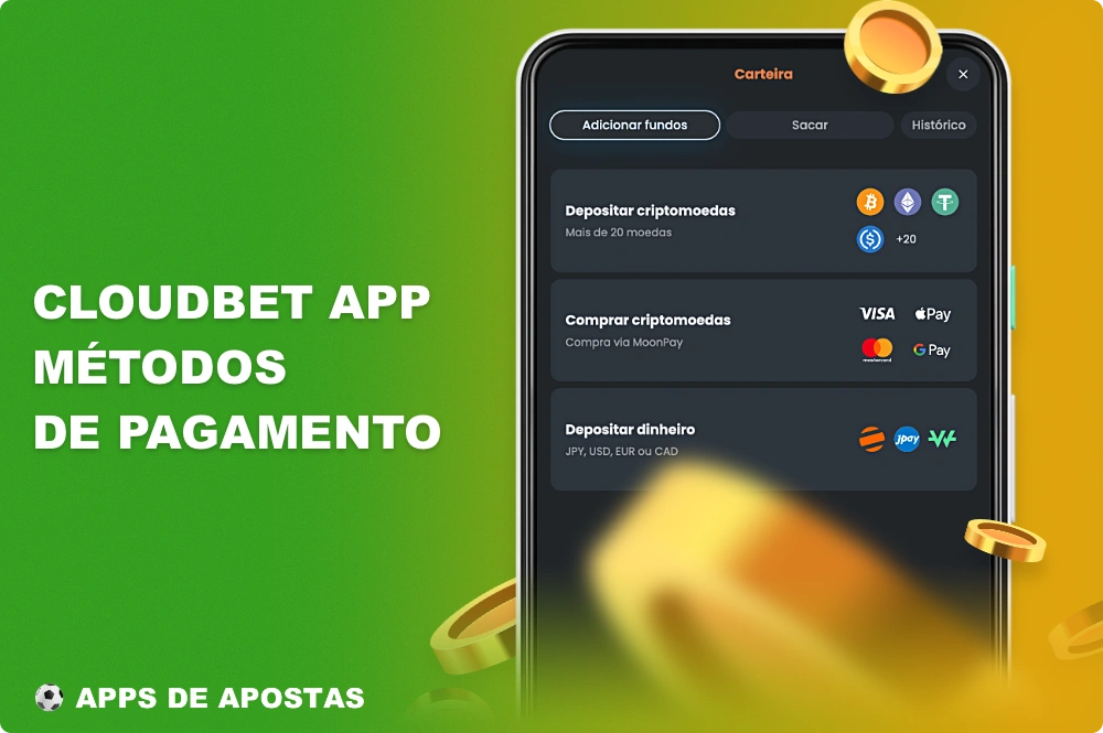 Para a conveniência dos usuários do Brasil, o aplicativo Cloudbet oferece várias opções de pagamento