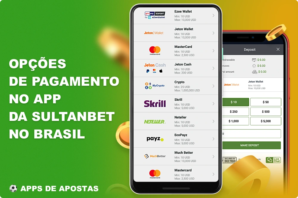 Para a conveniência dos usuários do Brasil, várias opções de pagamento estão disponíveis no aplicativo Sultanbet