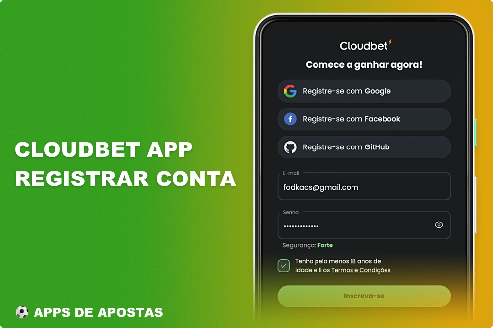 O registro no aplicativo Cloudbet dá a um usuário do Brasil acesso a todos os recursos da plataforma