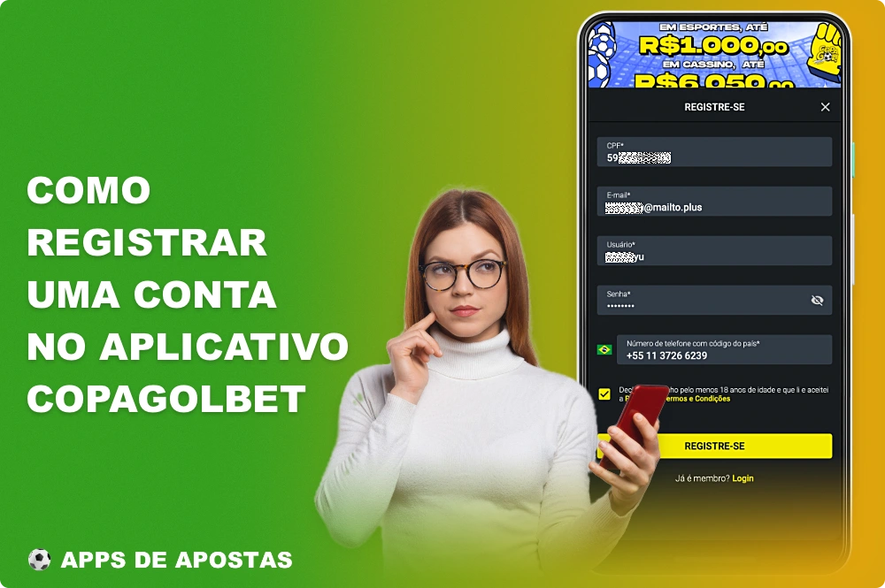 O registro no aplicativo Copagolbet dá aos usuários do Brasil acesso total a todos os recursos da plataforma