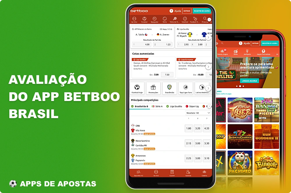 O aplicativo móvel do Betboo apresenta aos usuários do Brasil a possibilidade de apostar em seus times favoritos, bem como jogar jogos de cassino online em qualquer lugar