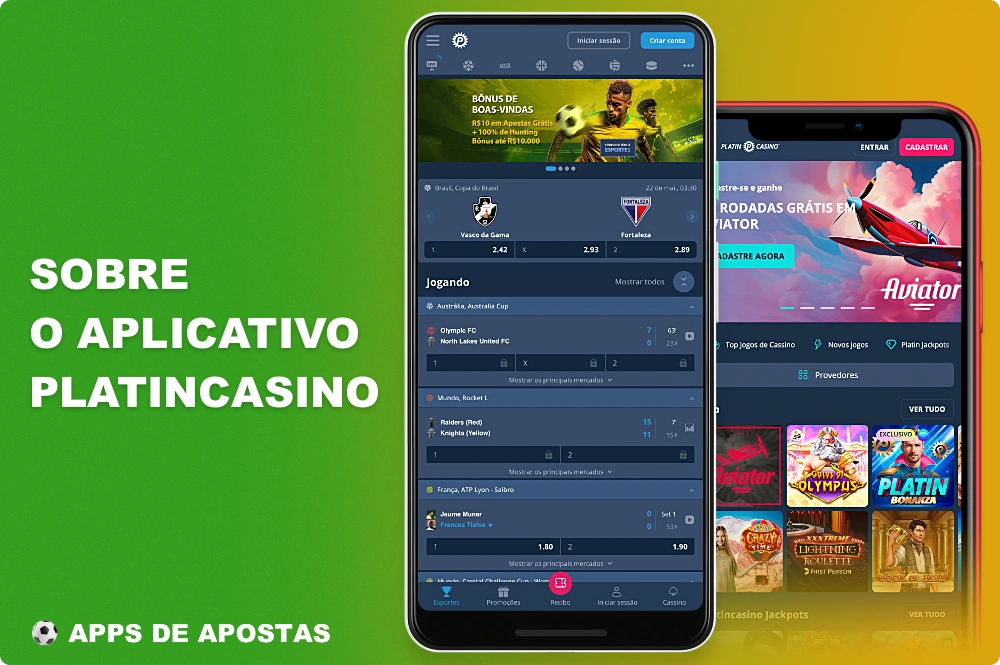 O aplicativo móvel Platincasino está disponível para usuários do Brasil para Android e iOS e permite que você jogue jogos de cassino on-line e aposte em esportes