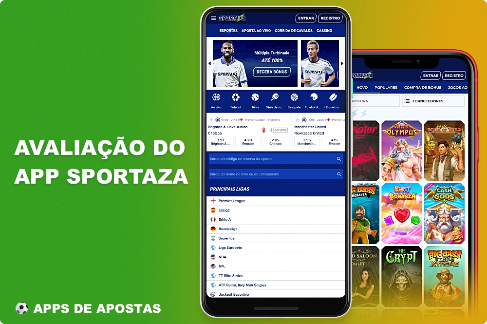 O aplicativo móvel Sportaza para Android e iOS permite que você aposte em dezenas de esportes e apresenta uma enorme coleção de jogos de cassino