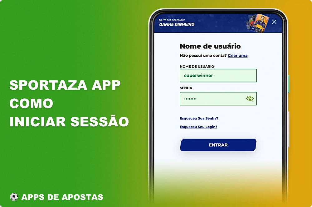 Para autorizar no aplicativo Sportaza, você deve usar os dados que foram especificados durante o registro
