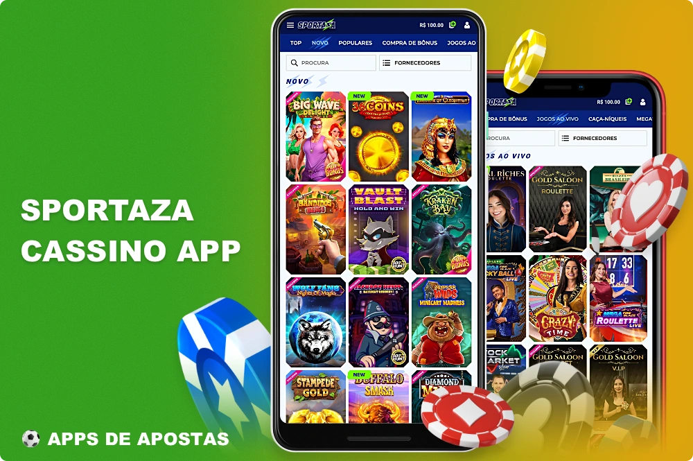 A seção de cassino do aplicativo Sportaza oferece aos usuários brasileiros uma variedade de jogos, incluindo caça-níqueis e jogos com crupiê ao vivo