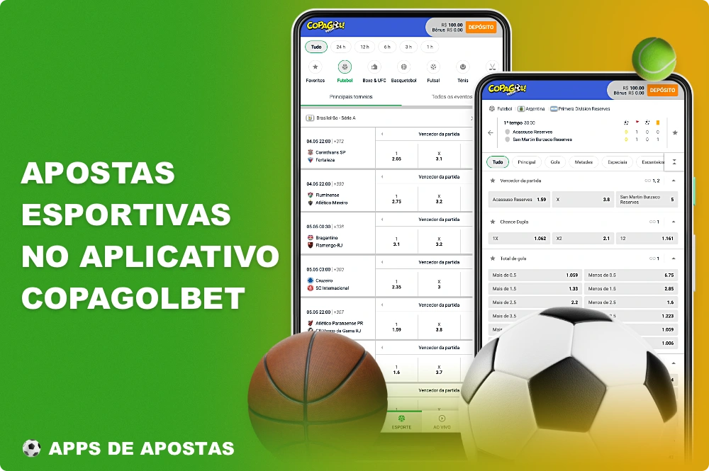 O aplicativo móvel Copagolbet oferece apostas em dezenas de esportes