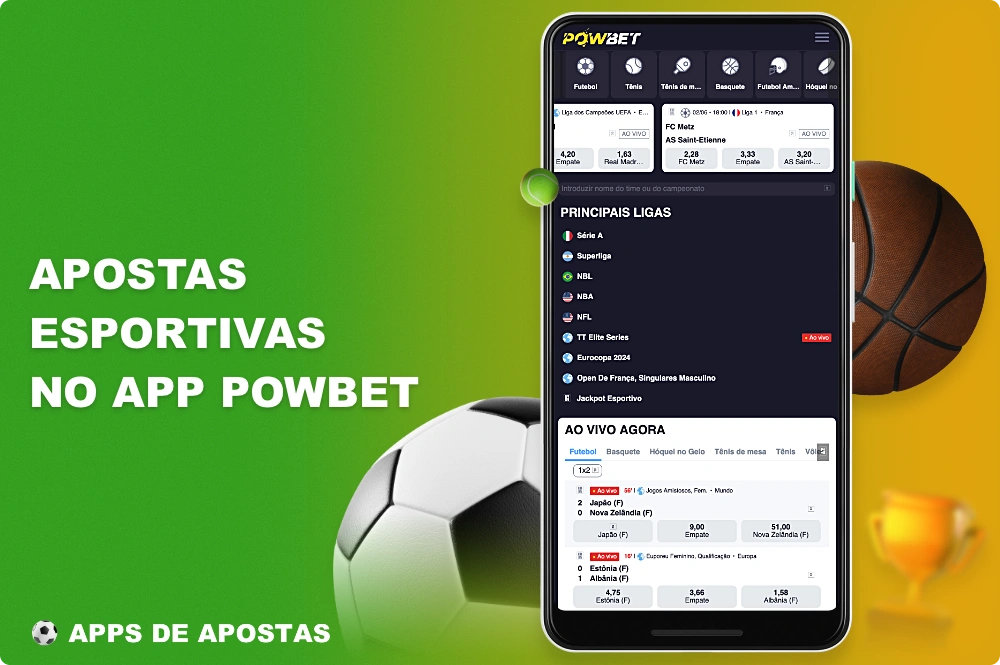 Usando o aplicativo Powbet, os usuários do Brasil podem apostar em dezenas de esportes