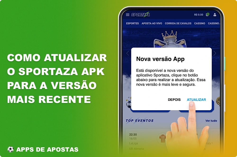 Será possível atualizar o aplicativo Sportaza para a versão atual assim que a notificação for recebida