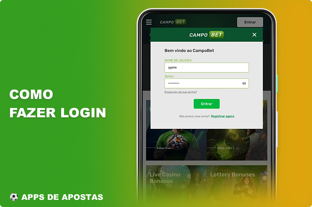 Para autorizar no aplicativo Campobet, os usuários do Brasil precisam inserir os detalhes que foram fornecidos durante o processo de registro