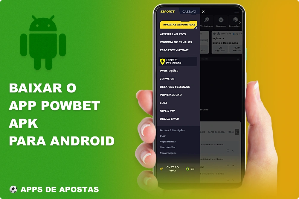 Os usuários podem fazer o download do aplicativo móvel Powbet para Android totalmente gratuito no site oficial