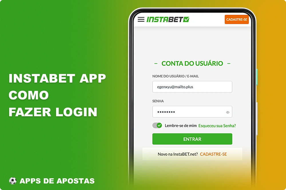 Para autorizar no aplicativo da Instabet, um usuário do Brasil pode usar os mesmos dados que foram fornecidos durante o registro no site oficial
