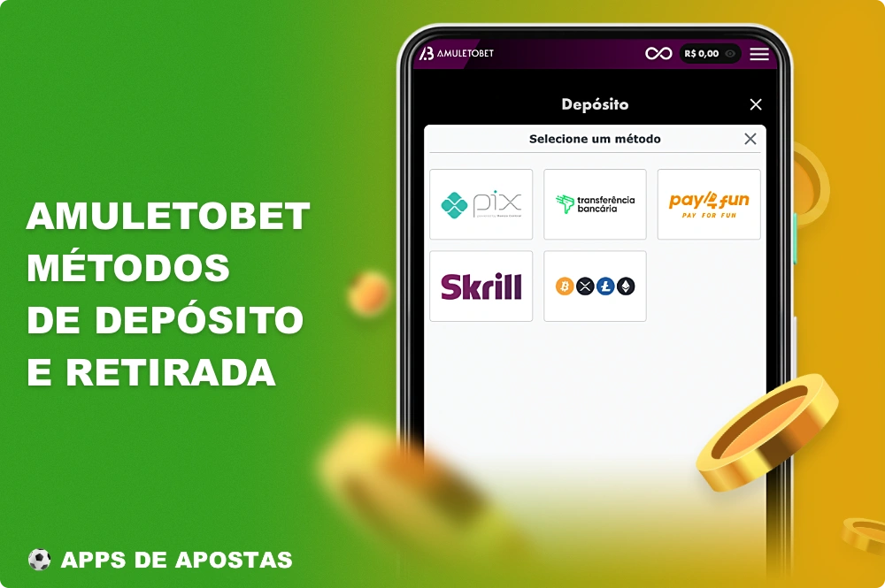 Para a conveniência dos usuários do Brasil, várias opções de pagamento estão disponíveis no aplicativo Amuletobet, que podem ser usadas tanto para depositar quanto para sacar os ganhos