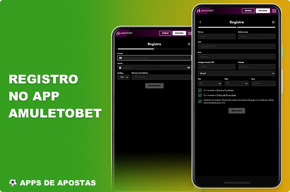O registro no aplicativo Amuletobet leva alguns passos e lhe dá acesso a todos os recursos da plataforma