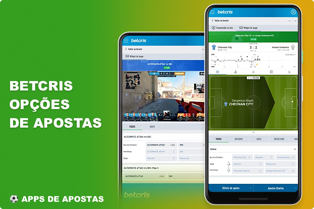 Há várias opções de apostas disponíveis para os usuários brasileiros no aplicativo Betcris