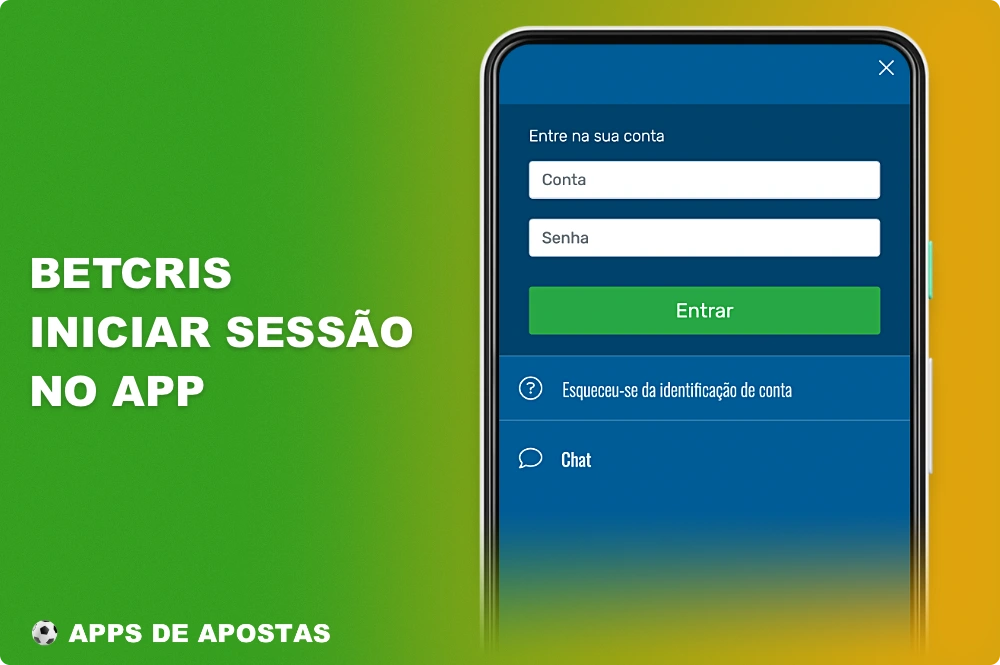 Para autorizar no aplicativo Betcris, você deve usar os dados que foram especificados durante o registro da conta