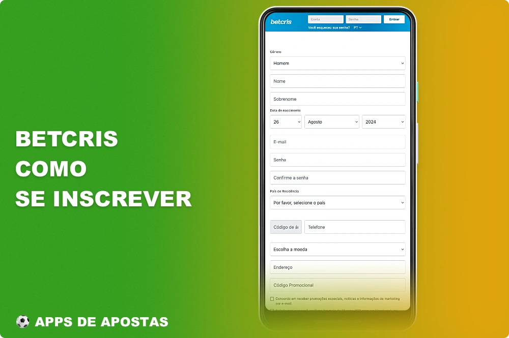 O cadastro no aplicativo Betcris dá aos usuários do Brasil acesso total a todos os recursos da plataforma