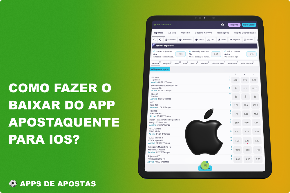 Depois de instalar a aplicação Apostaquente no iOS, os jogadores do Brasil terão acesso a apostas de futebol e a jogos de casino