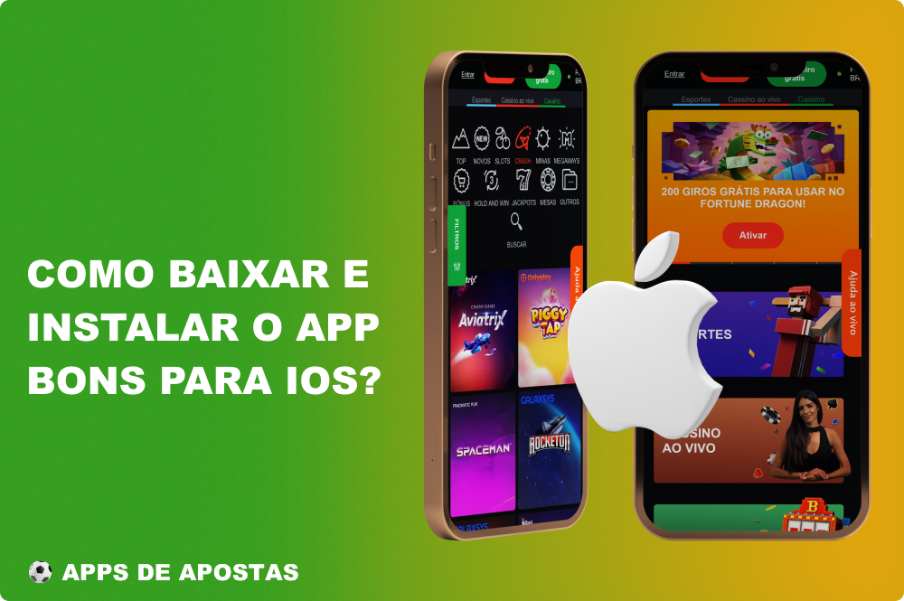 Depois de instalar a aplicação Bons no iOS, os jogadores do Brasil terão acesso a apostas de futebol e a jogos de casino