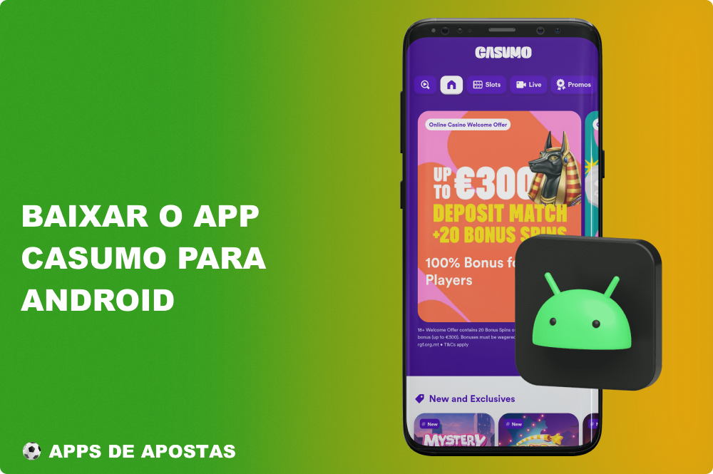 Os jogadores do Brasil podem descarregar e instalar gratuitamente a aplicação Casumo no seu dispositivo Android e jogar jogos de casino sempre que quiserem